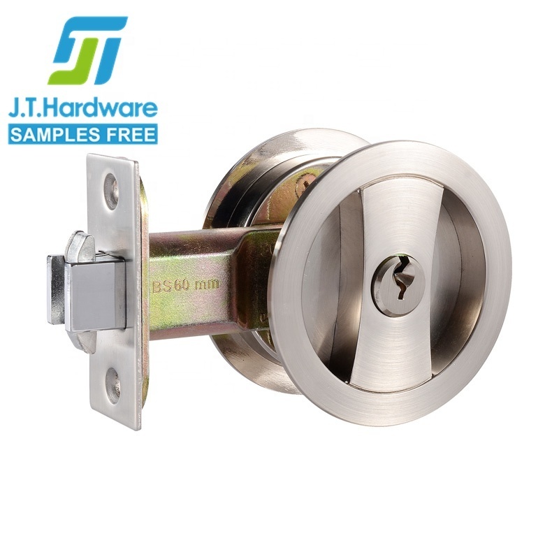 Concealed Recessed Round Cavity Slide Double Turn Entrance Sliding Pocket Door Lock