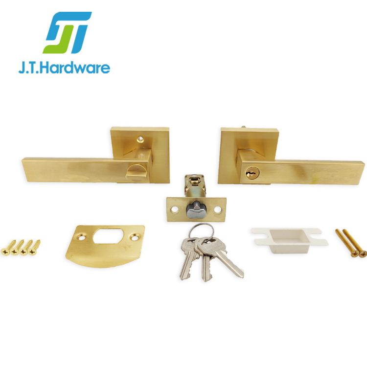 Entrance Door Entry Tubular Latch Lock Set Brushed Gold Lever Handle Lock