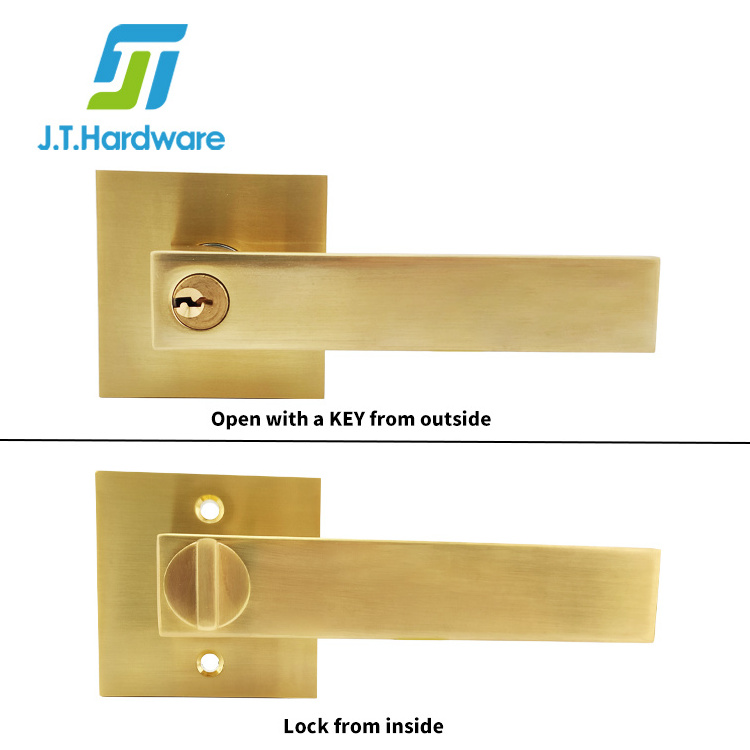 Entrance Door Entry Tubular Latch Lock Set Brushed Gold Lever Handle Lock