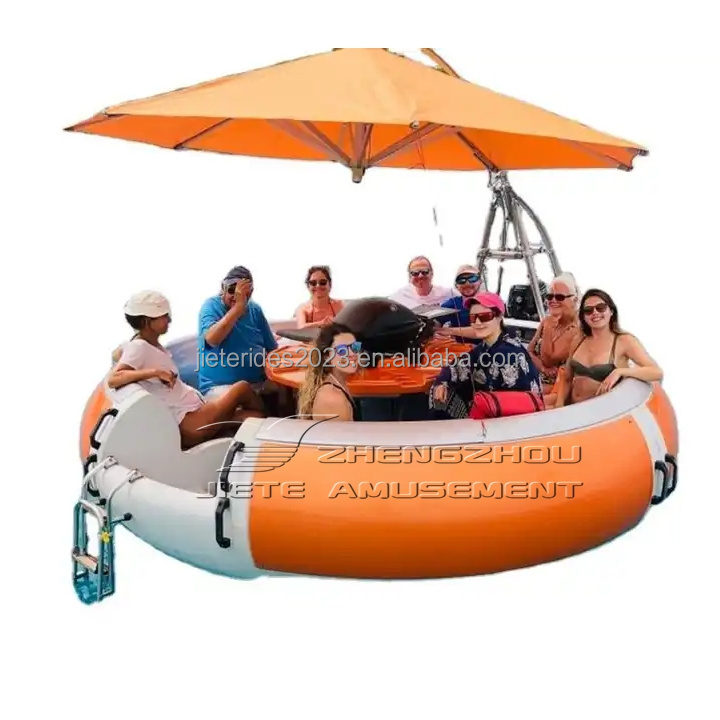 HDPE electric pedal boat for rental gasoline petrol Yamaha Motor bbq donut round floating boat with soft cushion bed for resort