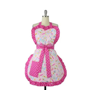 Wholesale Boutique and Lovely 100% Cotton pink Bib Apron Mom Baking Set for Cooling