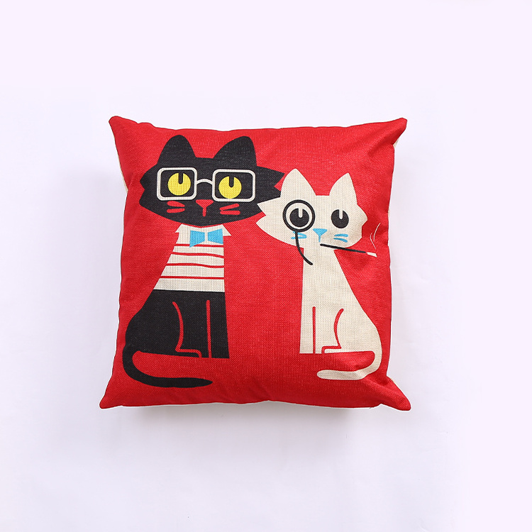 linen printed bed  pillows  cushion covers  sofa  sushion cute polyester  pillow covers throw pillow covers throw cat animal