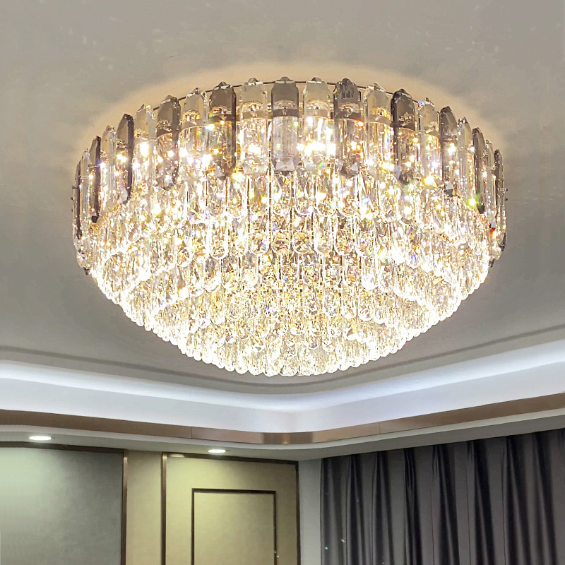 Factory New Design Surface Mounted Living Room Dimmable Stainless steel Modern Led Crystal Ceiling Light