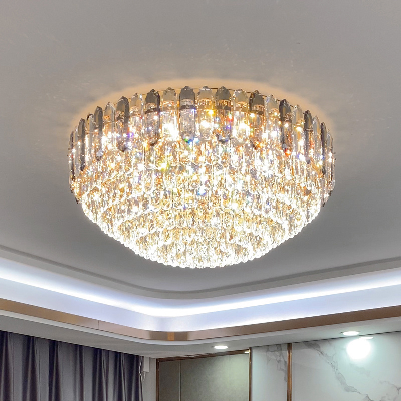 Factory New Design Surface Mounted Living Room Dimmable Stainless steel Modern Led Crystal Ceiling Light