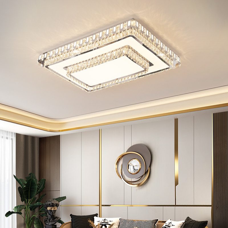 Modern Rectangle Crystal Chandelier Led Ceiling Light - Buy Crystal Chandelier Iron Circle Pendant Light Surface Mounted / 30000