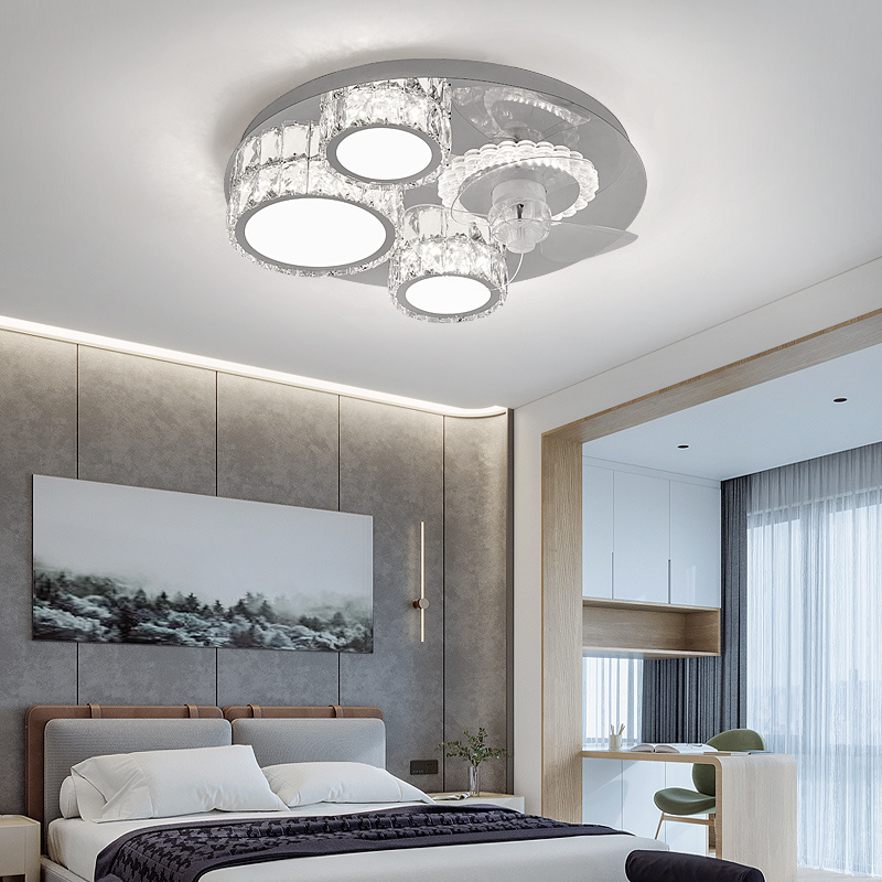 Luxury Crystal Pendant Lamp with Fan Integrated Silent Smart Ceiling Fan Crystal Chandelier Light Stainless Steel 60 Modern