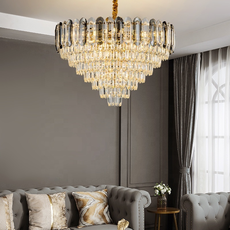 Luxury Crystal Led Ceiling Chandelier Pendant Lamp Rectangle Hanging Lights Fixture Live Room Creative Smoky Gray Kitchen Lustre