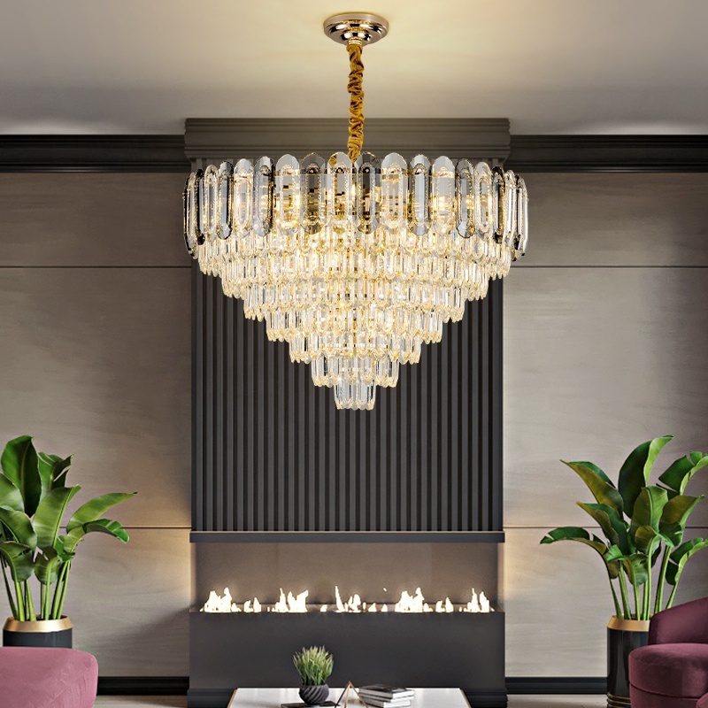 Luxury Crystal Led Ceiling Chandelier Pendant Lamp Rectangle Hanging Lights Fixture Live Room Creative Smoky Gray Kitchen Lustre