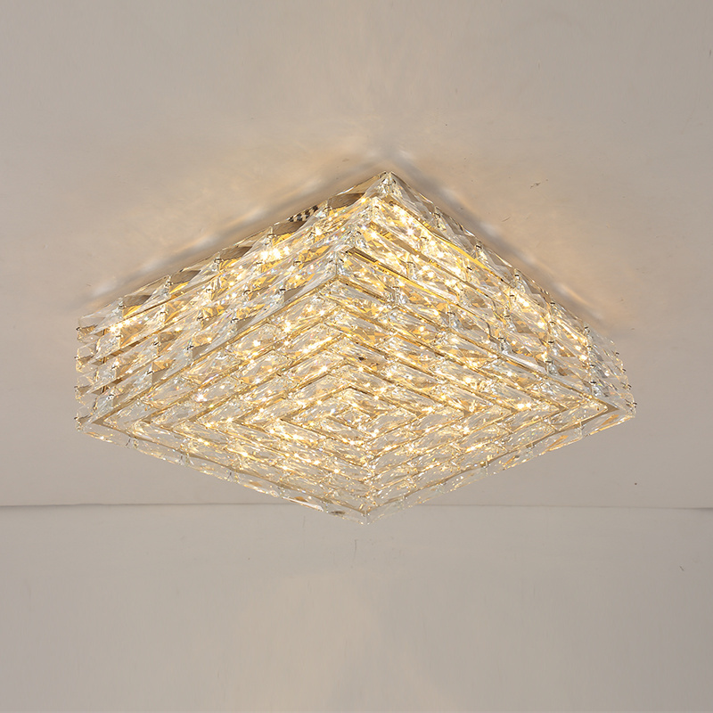 Modern minimalist style and living room crystal ceiling light bedroom light stainless steel wire cut crystal ceiling light