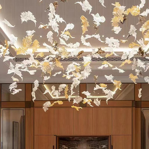 Custom Lighting Modern Fashion Art Glass Maple Leaf Type Decorative Large Chandelier For High Ceiling Of Hotel Club Banquet Hall