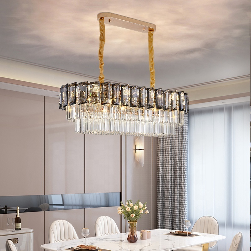 Modern Light Luxury LED Lamps And Lanterns Smoky Gray K9 Crystal Chandelier For Indoor Dining Room Living Room Bedroom