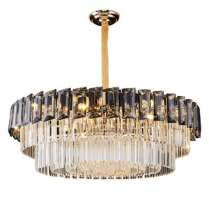 Modern Light Luxury LED Lamps And Lanterns Smoky Gray K9 Crystal Chandelier For Indoor Dining Room Living Room Bedroom