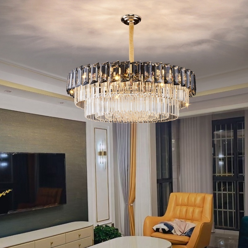 Modern Light Luxury LED Lamps And Lanterns Smoky Gray K9 Crystal Chandelier For Indoor Dining Room Living Room Bedroom