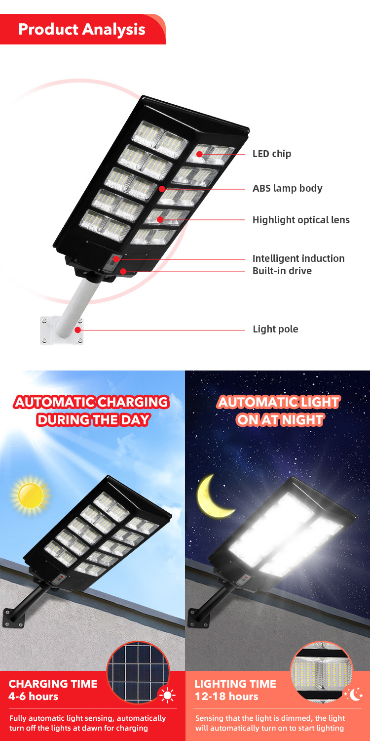 Energy-Saving Outdoor Solar Street Lamp Waterproof IP65 SMD 180-300 Watt All-In-One Integrated 240 Street Lighting