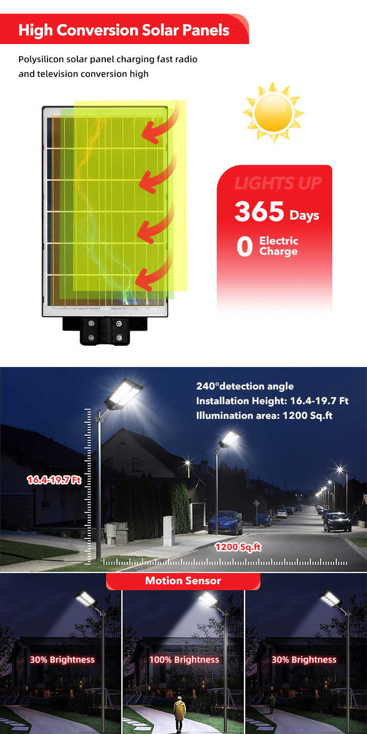 Energy-Saving Outdoor Solar Street Lamp Waterproof IP65 SMD 180-300 Watt All-In-One Integrated 240 Street Lighting