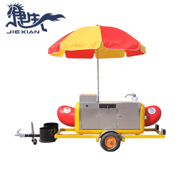 JX-HS230 Stainless Steel Hot Dog Cart Trailer food cart with triple Sinks Water Heater Umbrella