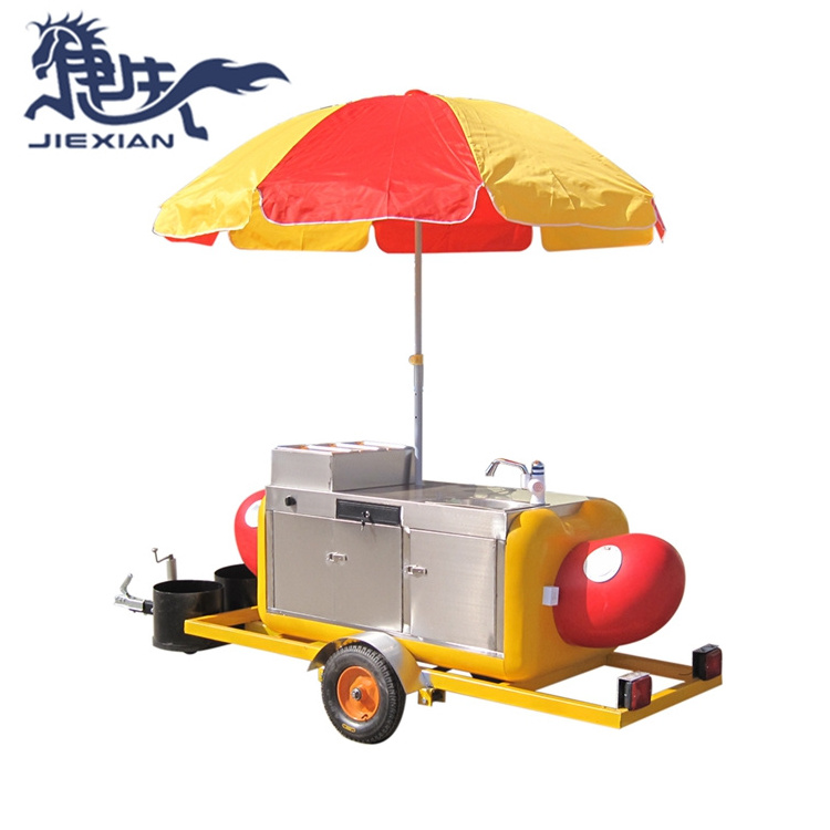 JX-HS230 Stainless Steel Hot Dog Cart Trailer food cart with triple Sinks Water Heater Umbrella