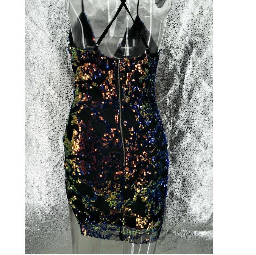 JIEXI FASHION New European and American women's nightclub sequins sling dress