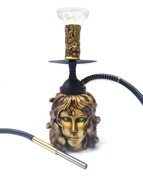 Factory direct sales resin Greek Medusa molding shisha set with LED light hookah with sponge package