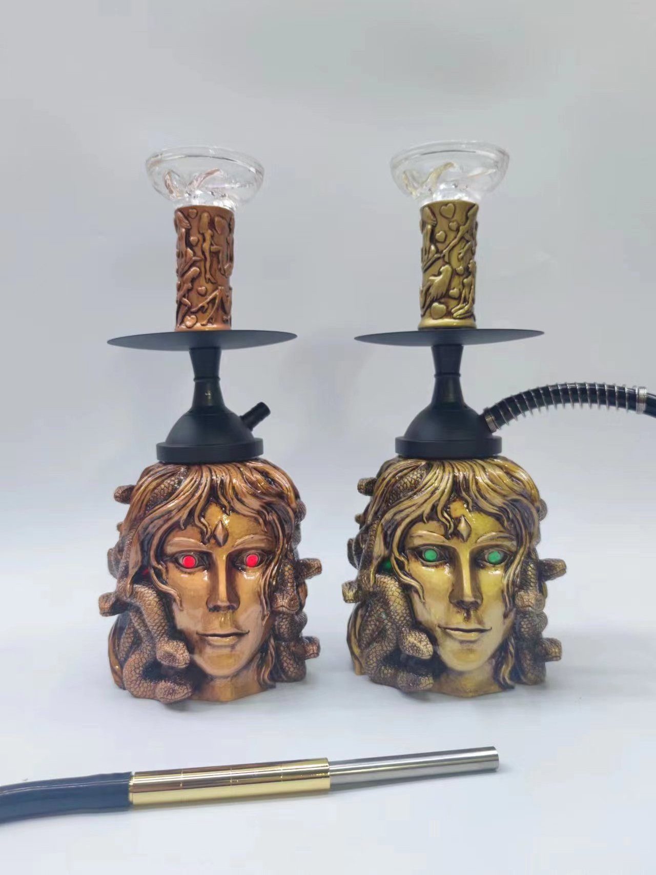 Factory direct sales resin Greek Medusa molding shisha set with LED light hookah with sponge package