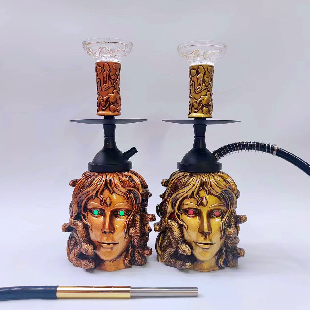 Factory direct sales resin Greek Medusa molding shisha set with LED light hookah with sponge package