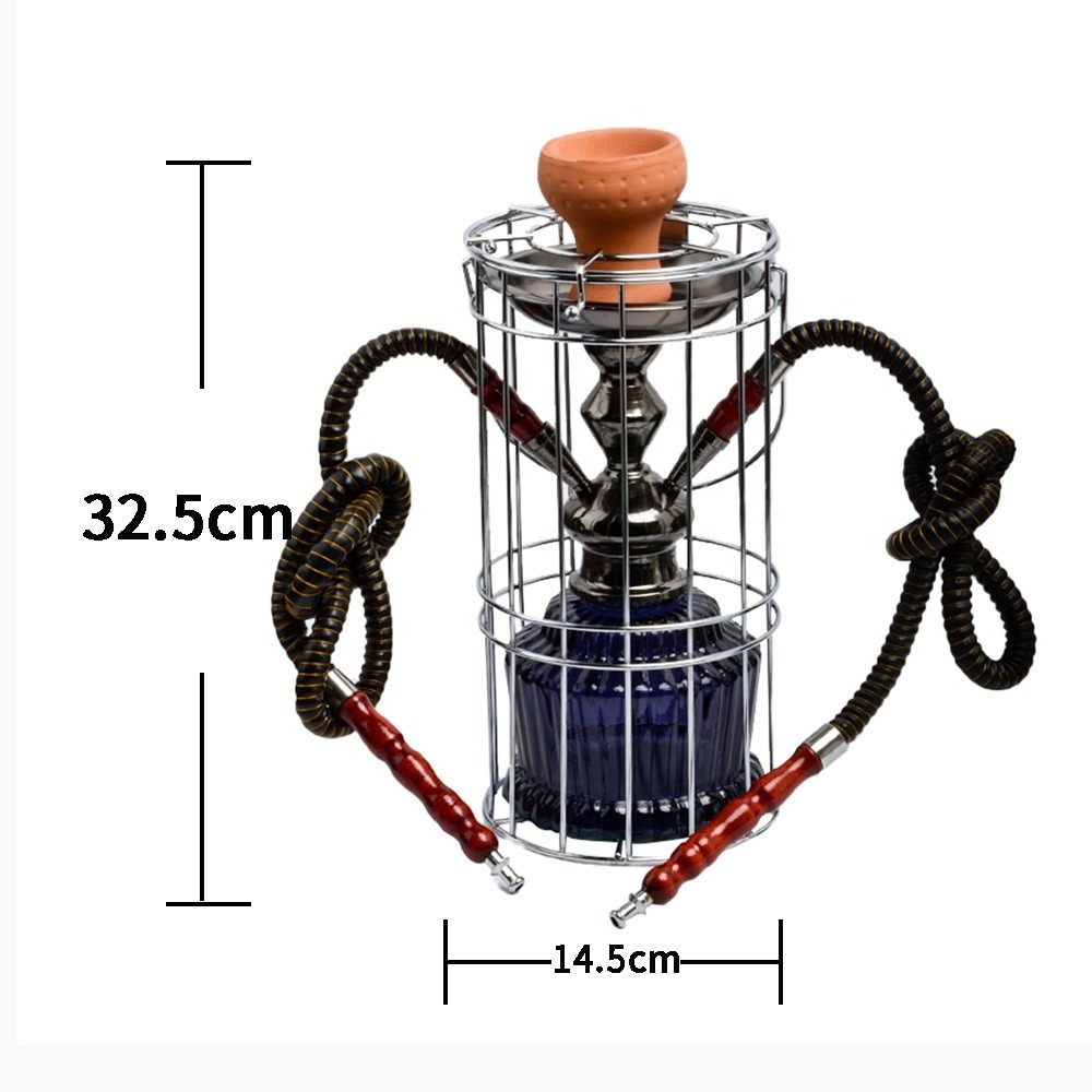 Factory hot sell Iron shaft with sliver coating package with cage shisha Completely birdcage hookah with 2 hose pipes