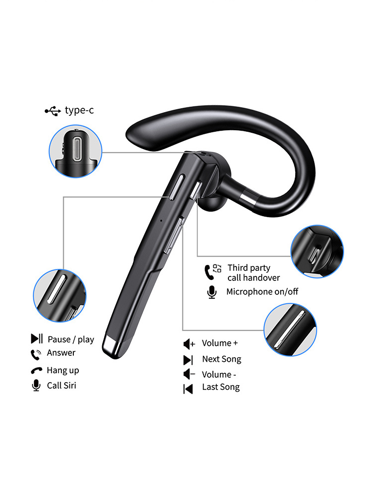 YYK 520 Earphone Bluetooth single Wireless Headset Hanging Earhook Earphones Waterproof Sports business Stereo Earbud Headset