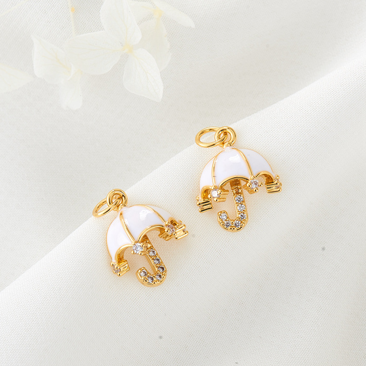 Dripping Oil Enamel Sunflower  White Umbrella Charms 14K Gold Plated Flower shape Connector Charm for DIY Jewelry Making