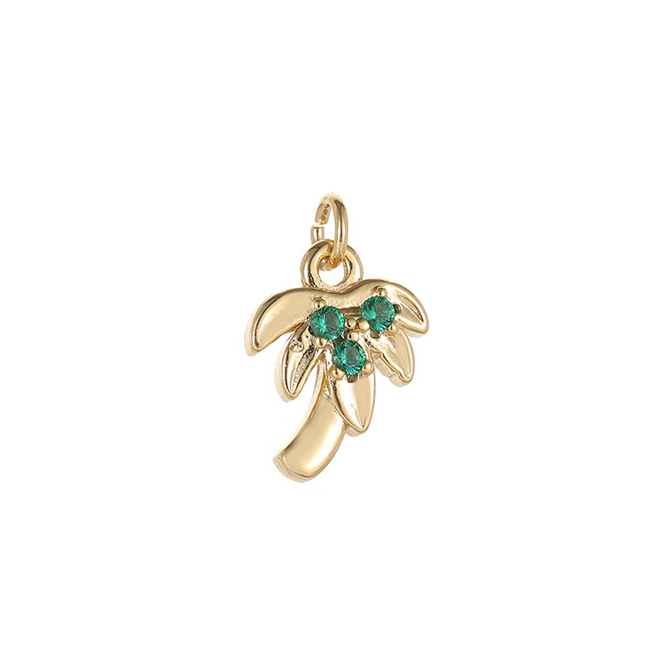 Hawaiian style  Accessories 14K Gold Plated Inlaid CZ Coconut Tree Pineapple Cactus Shape Necklace Charms For Jewelry Making