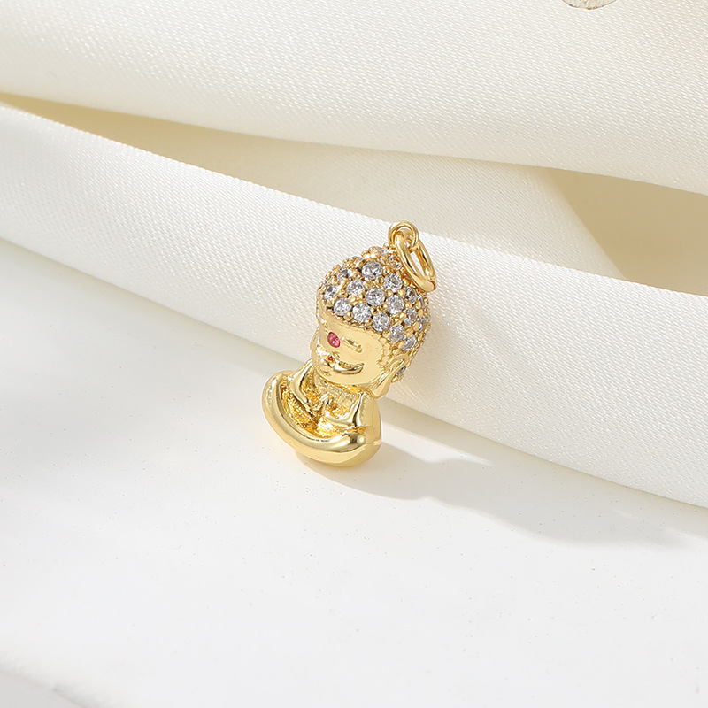 Wholesale 14K Gold Jewelry Making Charms Zircon Buddha Statue Pendant Enamel Charm Diy Earrings Bracelet Necklace Accessories