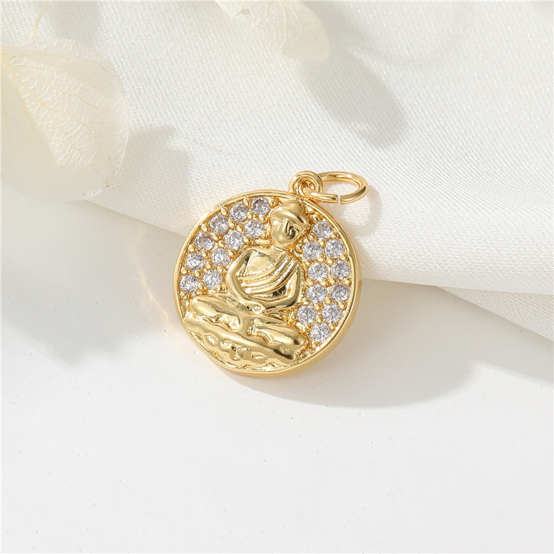 Wholesale 14K Gold Jewelry Making Charms Zircon Buddha Statue Pendant Enamel Charm Diy Earrings Bracelet Necklace Accessories