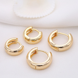 Factory Jewelry Wholesale Simple Design Round Shape 14K Gold Plated Thick Initial Huggie Hoop Earrings