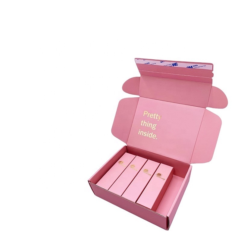 Custom Shipping Corrugated Logo Perfume Makeup Pink Gift Box Professional Cosmetic Mailer Paper Box For Custom Pink Mailing Box