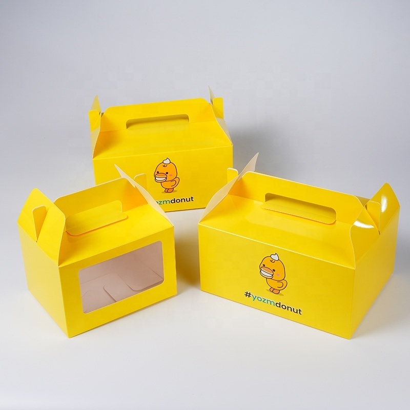 Custom Foldable Gift Box With Handle Food Cookie Box Packaging Bakery Cake Small Candy Donut Gable Food Packaging Boxes