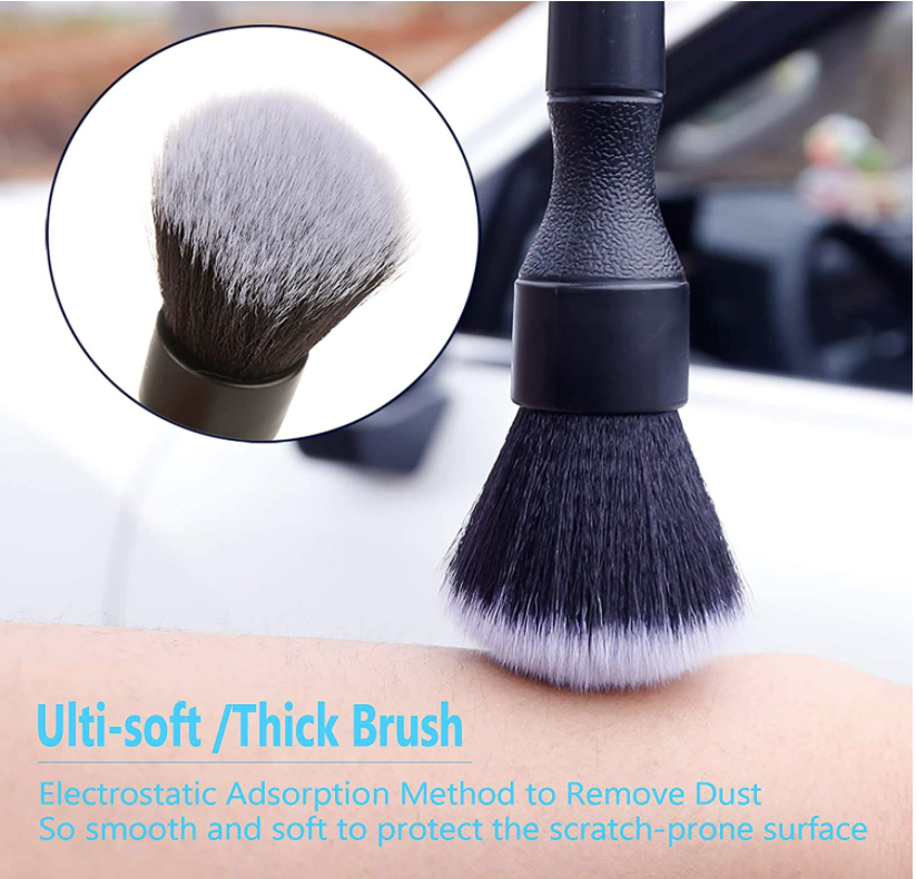 Black Color 2PCS Car Detailing Brush Set High Density Soft Bristles Auto Cleaning Brush Set Car Interior Detailing Brush