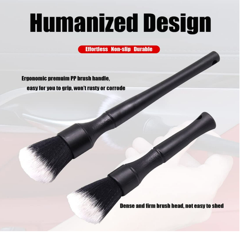 Black Color 2PCS Car Detailing Brush Set High Density Soft Bristles Auto Cleaning Brush Set Car Interior Detailing Brush