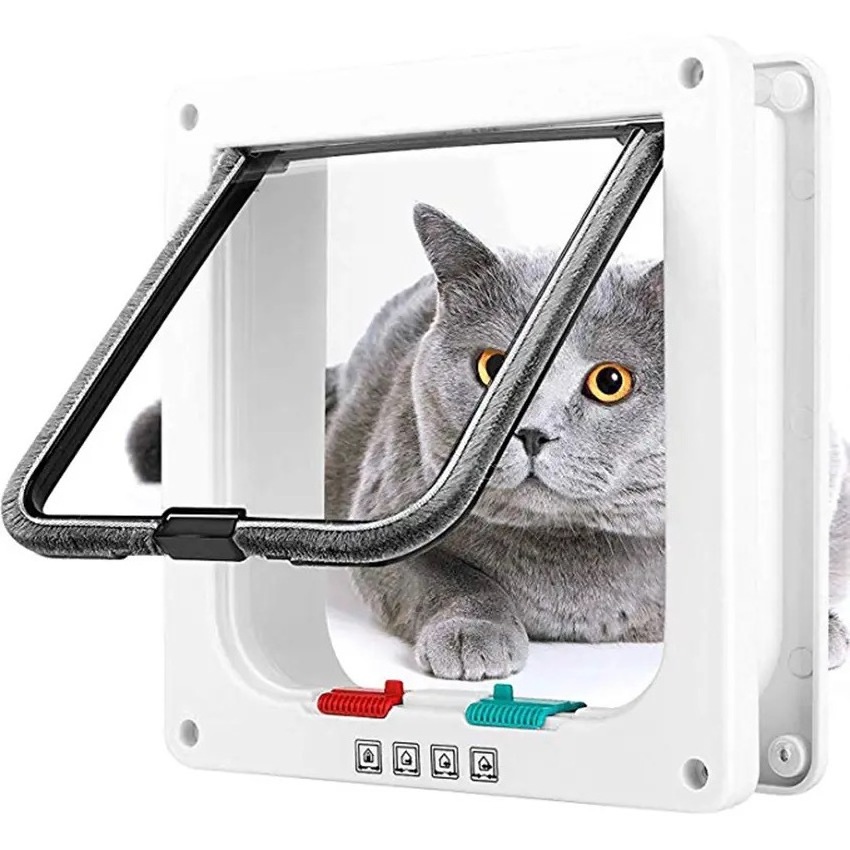 Pet Cat Door Flap Weatherproof Free Entry Hole Two Way Plastic Material Installation For Interior Exterior Door