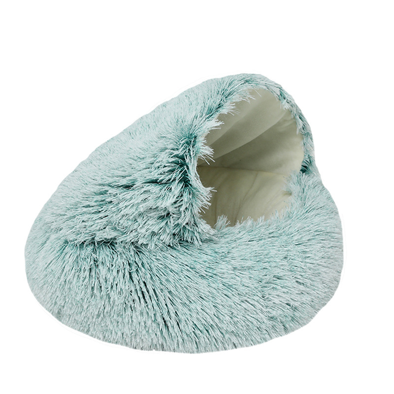 Washable Anti-slip Round Plush Faux Fur Calming Cuddler Donut Dog Pet Cave Bed For Cats With Hooded Blanket Dog Bed