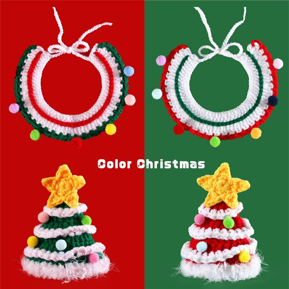 New Arrival Pet Christmas Supplies Christmas Bib Set For Dogs Hand-Woven Cat Hat And Dog Scarf