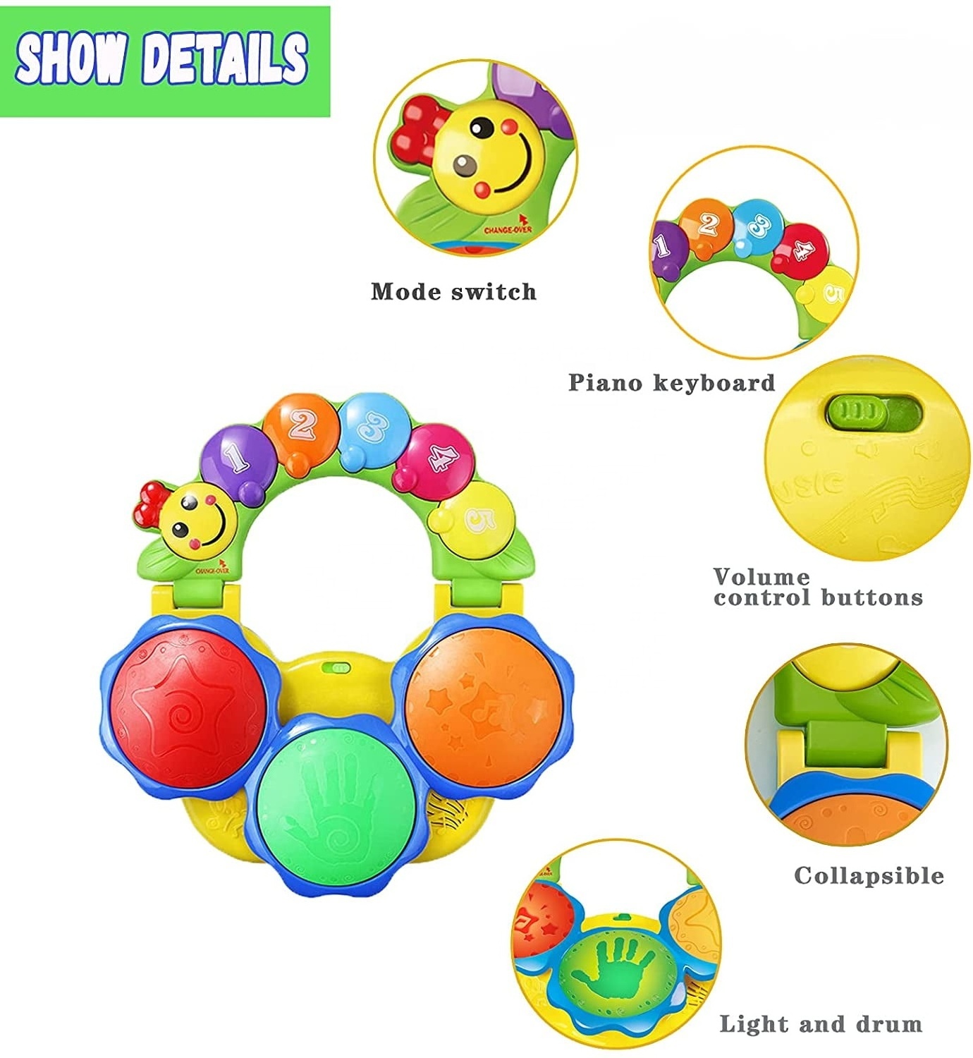 Baby Musical piano Toy Hand drum Music 2 in 1 children colorful flash early education toys