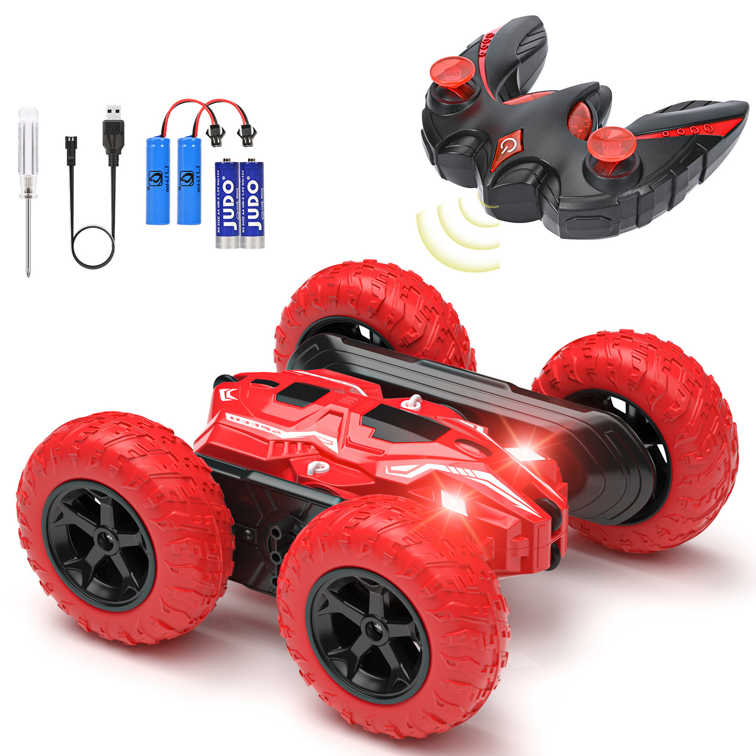 Remote Control Car Double Sided 360 Rotating 4WD RC Cars with Headlights 2.4GHz Electric Rechargeable Race Stunt Toy Car