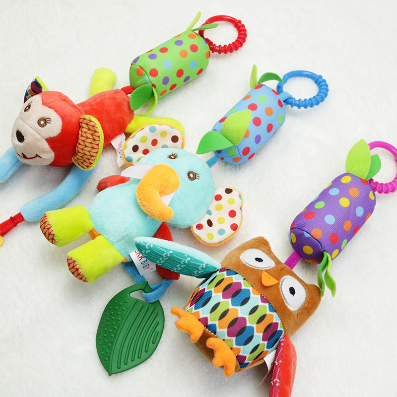 Hanging Rattle Clip On Car Seat and Baby Stroller for Infants Sensory Plush Animal Toys for Newborn Baby Girls and Boys Washable