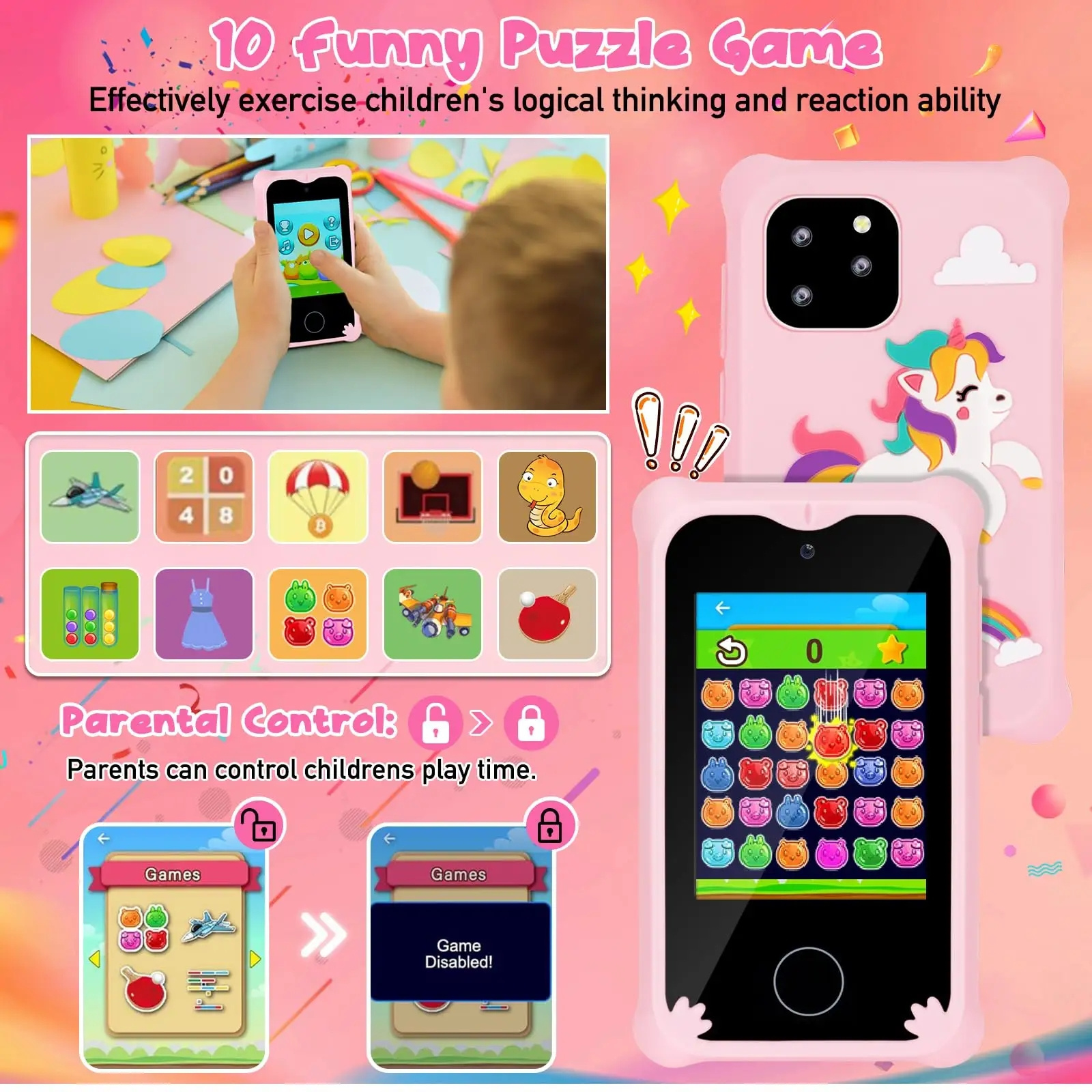 hot selling 2023 cheap phones kid toy Multiple Games Mode MP3 Music Dual Camera touch screen Small Smart phone kids toy