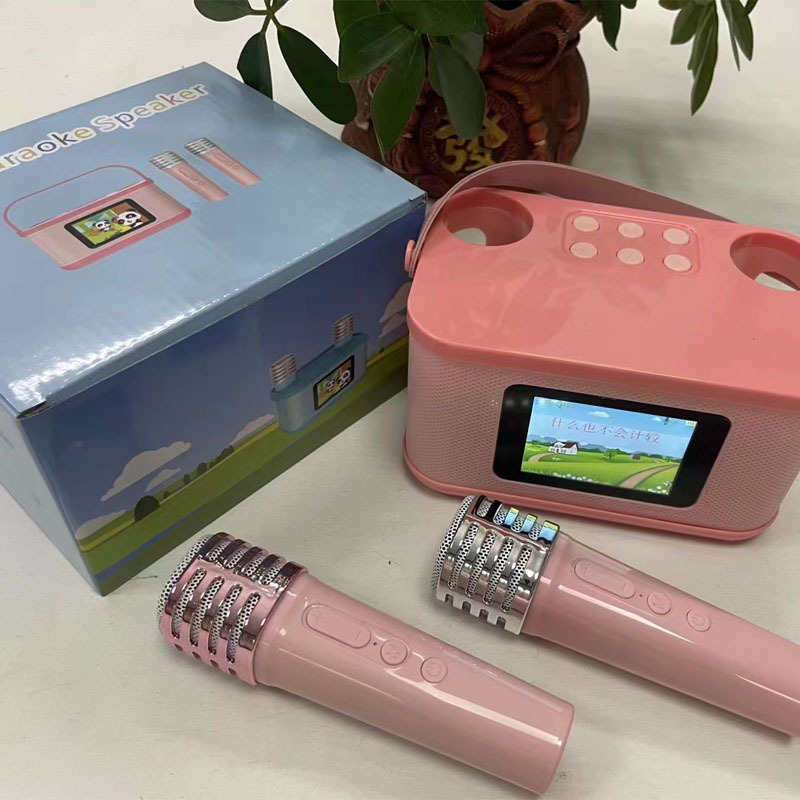 Kids Karaoke Machine Portable Speaker Mini Karaoke Microphone with 2 Wireless Mic and Large Screen for Home Class Party