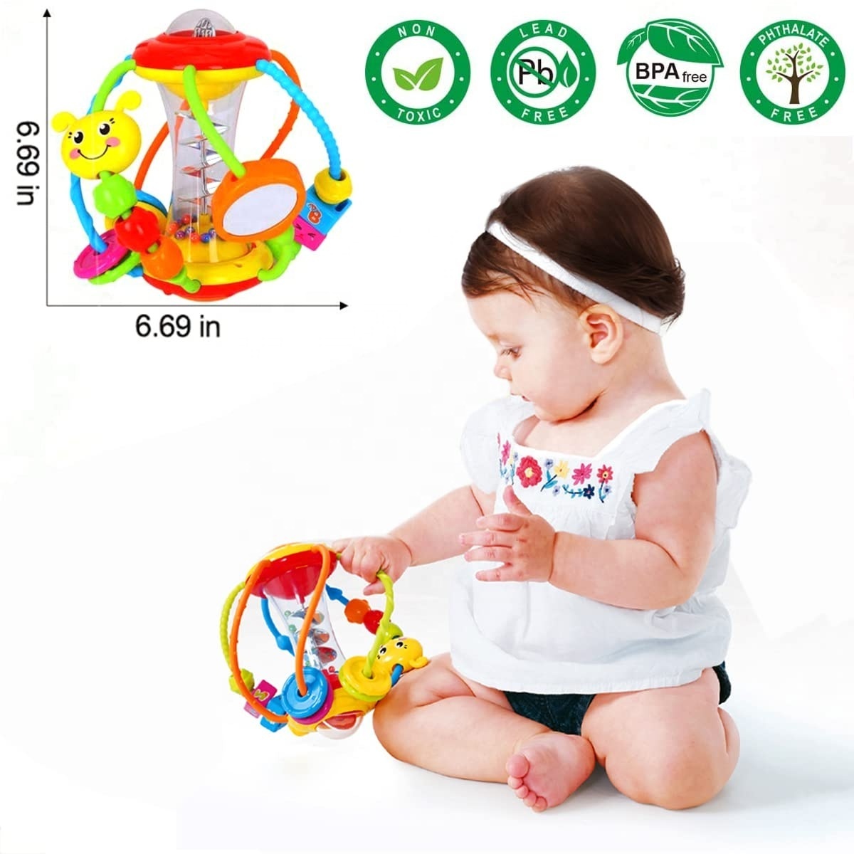 0-12 Months Early Education Activity Ball Baby Rattle Soothing Bed Bell Plastic Toy Gift Set Toddler Activity Sound Ball