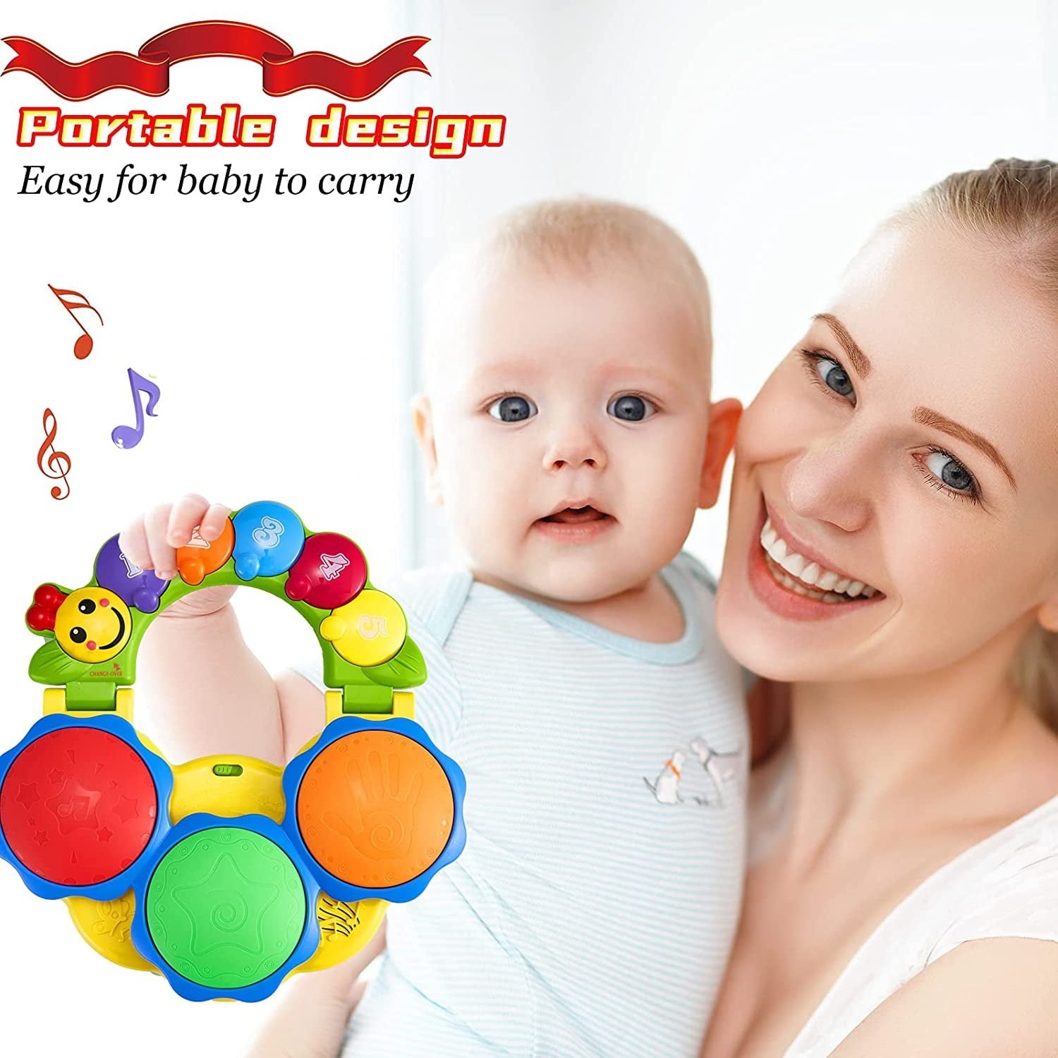 Baby Musical piano Toy Hand drum Music 2 in 1 children colorful flash early education toys