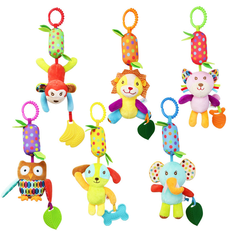 Hanging Rattle Clip On Car Seat and Baby Stroller for Infants Sensory Plush Animal Toys for Newborn Baby Girls and Boys Washable