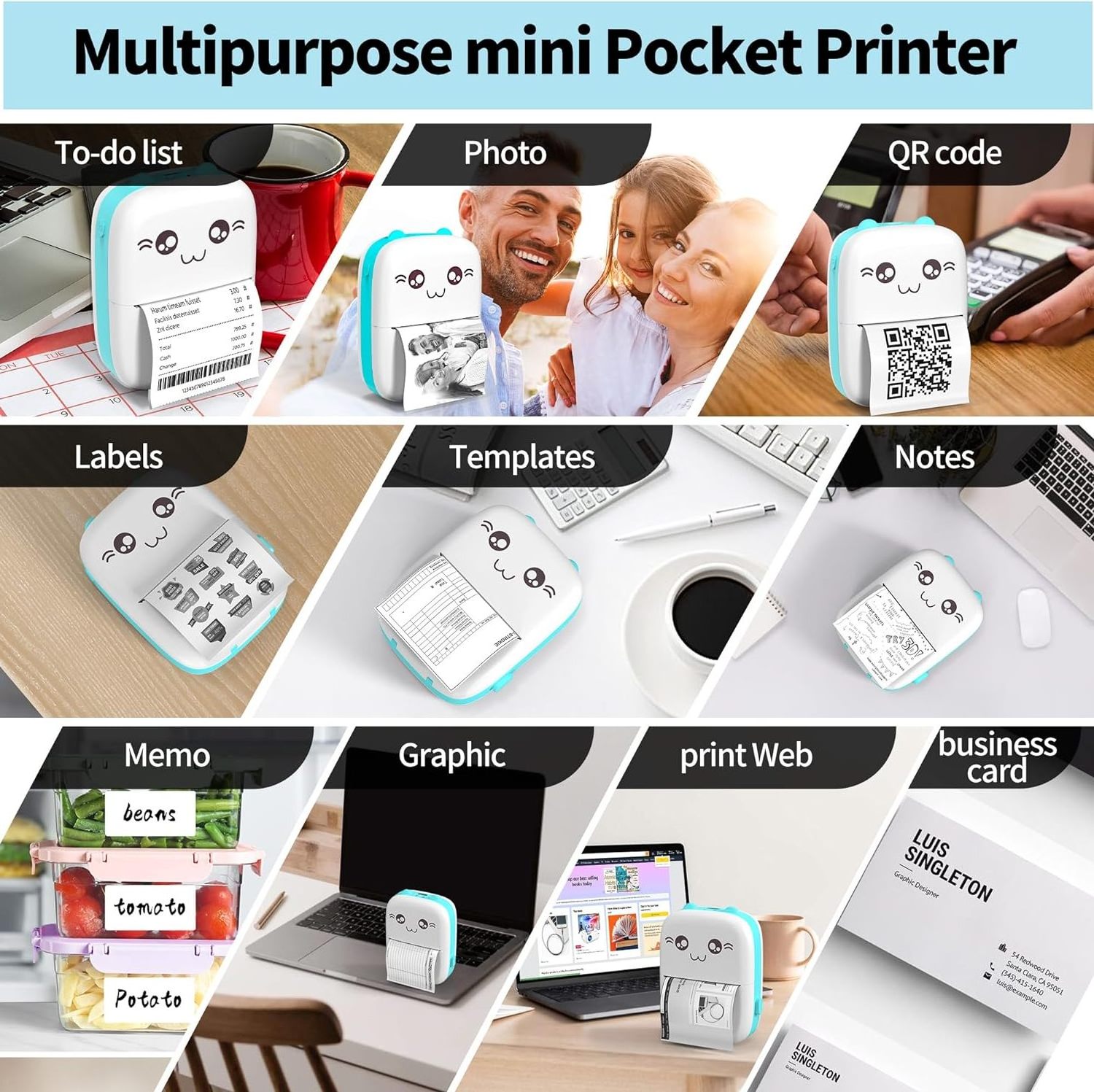 Inkless Label Printer Portable Mini Thermal Printer with 200DPI High Hesolution Bluetooth Label Printer