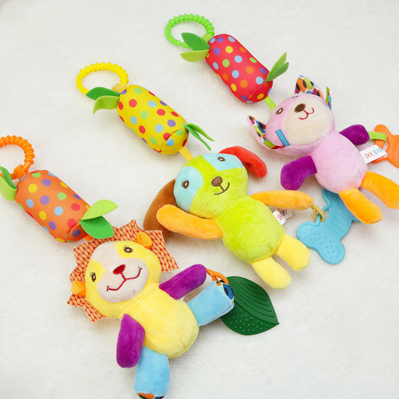 Hanging Rattle Clip On Car Seat and Baby Stroller for Infants Sensory Plush Animal Toys for Newborn Baby Girls and Boys Washable