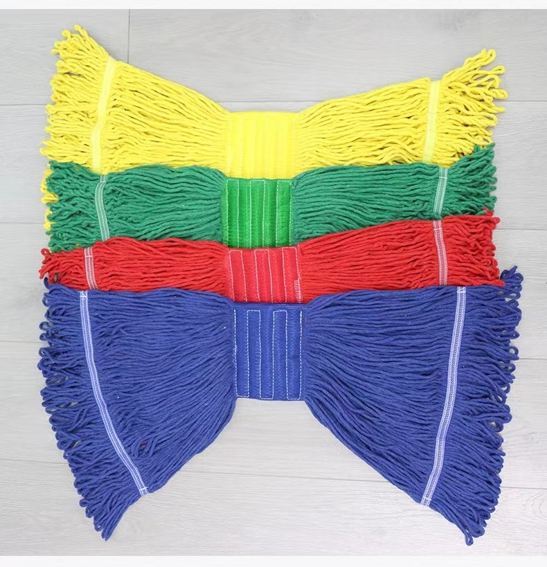 Wholesale four-color cotton mop Hospital Hotel removable floor waxing mop stainless steel rod tiger clamp wax mop